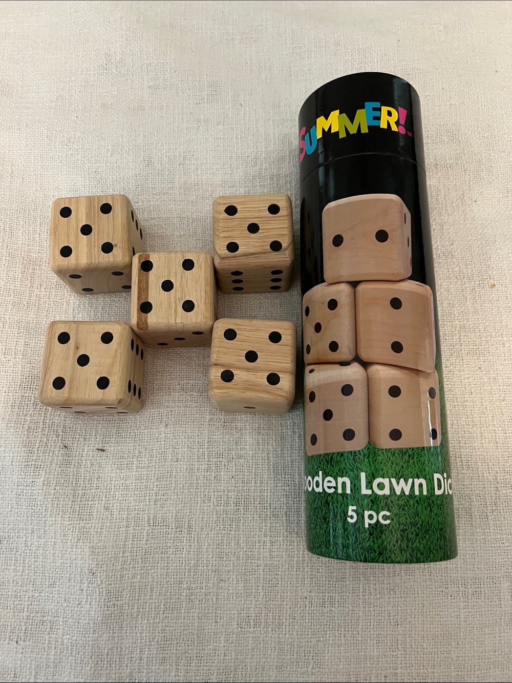 Hobby Lobby Wooden Lawn Dice Set-Summer Fun(5 dice in box) NWT